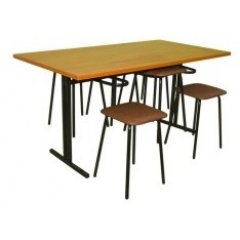 СТ 9-01 - столовый набор: стол + шесть подвесных табуретов, каркас разборный 1500х750 прямые углы кр